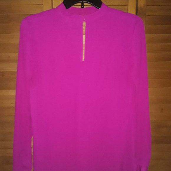 1 State SZ XS Deep V Choker Collar Slit Back Pink Chiffon Fabric Buttons Blouse - Picture 6 of 6